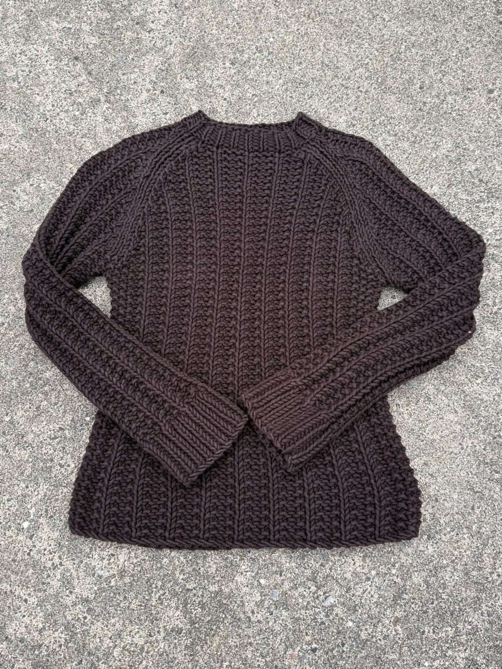 J. Crew Dark Brown Chunky Cable Knit Crewneck Sweater Size L